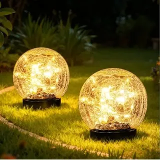 Tremdwoto 2 Stücke Solarlampen für Außen Kugel Gartendeko, Solar Kugelleuchte 12cm mit 30LED Lichter, warmweiße Solarkugel für Draußen wasserdicht, Garten Geschenk für Hinterhof, Terrasse, Hof, Rasen