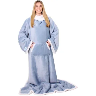 Snuggie Sherpa – Die neue und verbesserte tragbare Decke mit Ärmeln, warm, gemütlich, super weich, Sherpa, funktionelle Decke mit Ärmeln und Taschen für Erwachsene, Damen, Herren, Dusty Blue