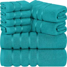 Utopia Towels - 8er-Pack Handtuch-Set mit Aufhängeschlaufe aus 97% Baumwolle, saugfähig und schnell trocknend 2 Badetücher, 2 Handtücher, 4 Waschlappen (Türkis)