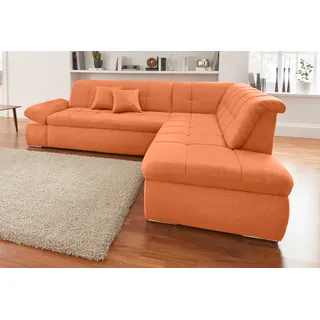 DOMO collection Ecksofa »NMoric incl. Zierkissen B/T/H: 273/216/80 cm L-Form«, Ottomanen-Abschluss, wahlweise mit Bettfunktion und Armlehnverstellung orange