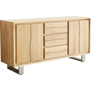 DeLife Sideboard Live-Edge 150 cm Eiche Natur 3 Schübe 2 Türen Sideboards, Baumkantenmöbel, Massivholzmöbel, Massivholz