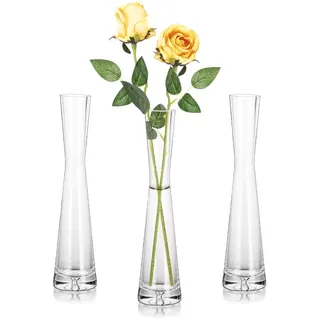 Hewory Blumenvase Modern 3er Glasvasen, 25cm Vase Schmal Vasen Glas Blumen Vase für Tischdeko, Glasvase Handmade Tulpenvase für Eine Rose für Hochzeitsdeko Tisch Deko Wohnzimmer Esstisch Startseite