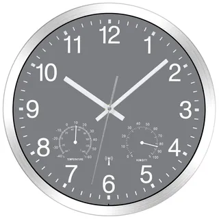 NESIFEE Wanduhr Funk Uhr mit Temperaturanzeige und Feuchtigkeitsmesser Funkuhr Wanduhr Lautlos Wand Ohne Tickgeräusche Leis Kein Ticken Grau gut Lesbar 30 cm für Wohnzimmer Büro Küche