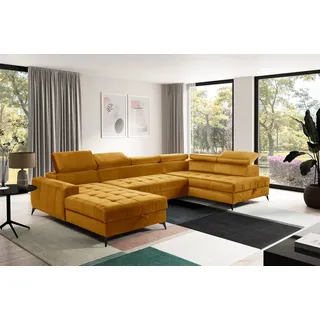 Wohnlandschaft Schlafsofa AGNESA Stoff Salvador Honiggelb Ottomane Links - Gelb