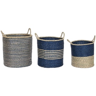 Home ESPRIT Körbchen-Set, Naturblau, Jute, mediterran, 43 x 43 x 54 cm (3 Stück)