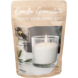 Wenzel Kerzengranulat mit Duft zum Selbergießen, Bourbon Vanilla, inkl. 4 Dochten & Dochthaltern, 400 g