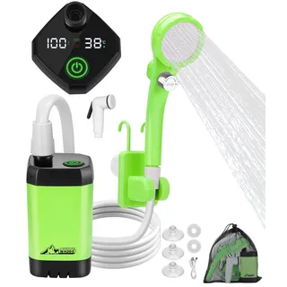 WADEO Tragbare Campingdusche Akku mit Pumpe, Camping Dusche mit wiederaufladbarem 6000-mAh-Akku, Mobile Duschen Außenduschen mit Duschkopf, für Camping Reisen Garten Wandern Autowaschen (Grün, Typ C)