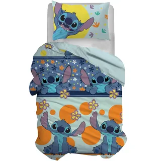 HERMET Disney Bettwäsche-Set für Einzelbett, Bettbezug + Kissenbezug, Bettbezug mit Kissenbezug, Bettbezug 155 x 200 cm, 100% Baumwolle, Stitch (kein Spannbettlaken)