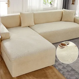 Sofa überzug L Form Wasserdicht,2 Stück Couch überzug Ecksofa L Form Rechts Links, Jacquard Chaiselongue Sofa Schonbezug ,Sofabezug Sofahusse Couchbezug für Sektionssofa (Beige, 3seats+4seats)