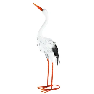Tierfigur GILDE "Storch Adebar aufschauend", weiß, B:45cm H:45cm T:3,5cm, Metall, Dekofiguren, Tierfigur
