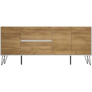 Posseik Sideboard Industrial I 2 Schubladen 3 Türen 180 cm Weiß Eiche Front