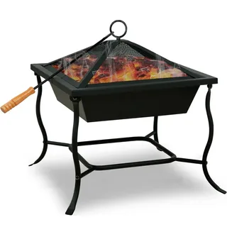 GARDEBRUK® Feuerschale mit Funkenschutz Schürhaken 45cm Klein Feuerkorb für den Garten Terrassenofen Außen Feuerstelle Terrasse Kamin Ofen Grill Holz