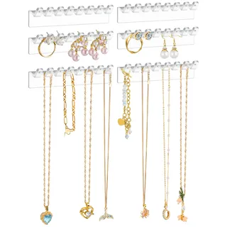 NiHome Kettenhalter Schmuckaufbewahrung Wand – 6-Pack Hanging Jewelry Organizers & Schmuckständer für Halsketten, Armbänder, Ohrringe & Ringe – Platzsparende Lösung mit Klebemontage Ohne Bohren