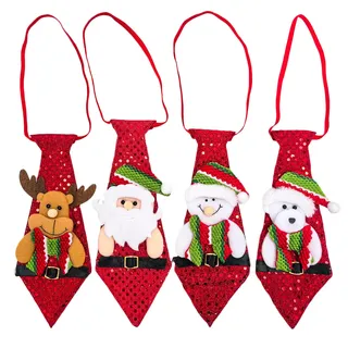 Weihnachtskrawatten 4Pcs Rot Spaß Pailletten Weihnachtsdeko Krawatten Weihnachtsmann Schneemann Hirsch Bär Krawatten Weihnachtsfeiergeschenk Weihnachtsbaum Hängende Dekoration