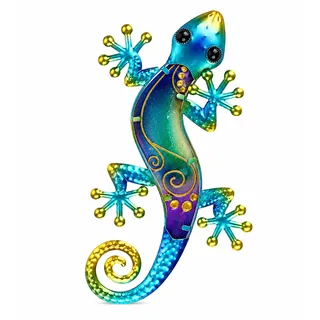 Dexlyn Metall Gecko Gartendeko, Wanddeko Garten 20x40cm Blau | Wetterfeste Balkondeko: Rostfreie Eidechse Skulptur für draußen. 3D Wanddeko, ideal für Terrasse, Zaun & Geschenk
