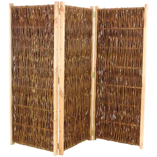 Mobile Trennwand Paravent 3teilig aus Weide 180cm x 180cm - Mobiler Raumtrenner Sichtschutz 1,8m x 1,8m