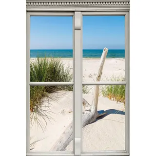 Queence »Langeoog« Düne Fensterblick Gräser Meer natur), 1 Stk. tlg. Premium-Leinwandstoff,