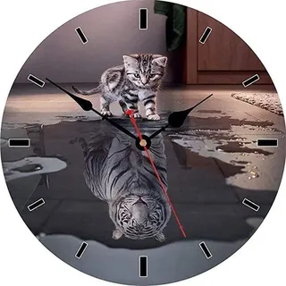 Rennendes Pferde-Patroon Wanduhr Stillos - Keine Tickgeräusche - Batteriebetrieben - Runde Uhr 20 cm Katze und Tiger - Bunt