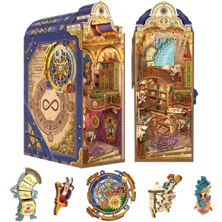 Tonecheer Book Nook Kit mit Staubschutz und LED-Licht, 3D Puzzle Buchstützen aus Holz, Kreative Buchstütze für Bibliothek, DIY Set Erwachsene Geschenkideen(Raumzeitmuseum)