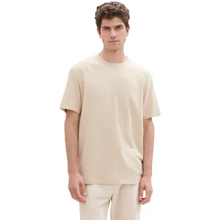 TOM TAILOR Herren Basic T-Shirt mit Leinen, light cashew beige, S