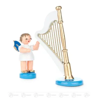 Großhandel Dregeno Dregeno Erzgebirge Engelfigur Engel mit Harfe stehend, blaue Flügel Höhe ca 9,5 cm NEU