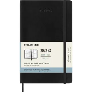 Moleskine Monatsplaner 2023, 18 Monate Kalender, Monatskalender mit Weichem Einband, Maß Large 13 x 21, Farbe: Schwarz