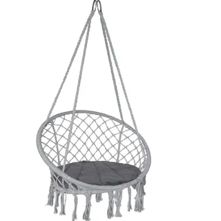 VOUNOT Hängesessel mit Kissen, Boho Hängestuhl zum Aufhängen Hängeschaukel für Erwachsene und Kinder, Indoor und Outdoor, Grau