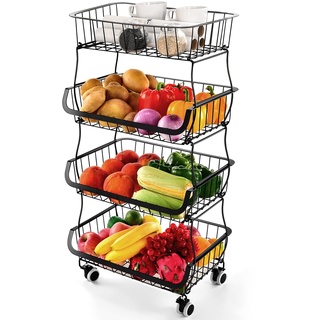 Obstkorb Etagere 4 Etagen Obst Etagere Obstkorb Metall Gemüsekorb Abnehmbar Obst Halter Küche Ablagekorb mit Riemenscheiben Saugnäpfen,Arbeitsplatte Dekoschalen 4 Stöckig Obstschale