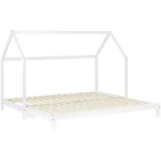 Homestyle4u Hausbett 90 x 200 cm Kiefer massiv weiß