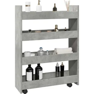 Langlebig Aufbewahrungswagen Schmal 4 Etagen Betongrau Holzwerkstoff - Servierwagen Octo2586702 1parcel - Grau