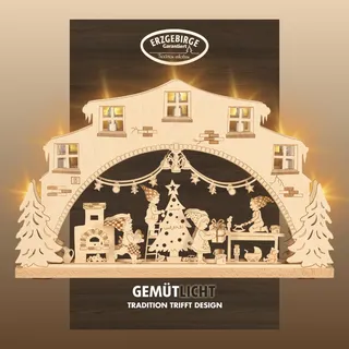 Weigla Schwibbogen »Wichtelwerkstatt, Lichterbogen aus Holz, NATUR, Made in Germany« Erzgebirge garantiert, Weihnachtsdeko Innen, Weihnachtsbeleuchtung, beige