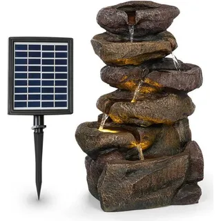 Blumfeldt Savona Solarbrunnen ,inkl. Solarpanel ,Leistung: 2,8 Watt ,Lithium-Ionen-Batterie (ca. 5h Laufzeit) ,LED-Beleuchtung ,Material: Polyresin ,frostbeständig,Steinoptik - Braun