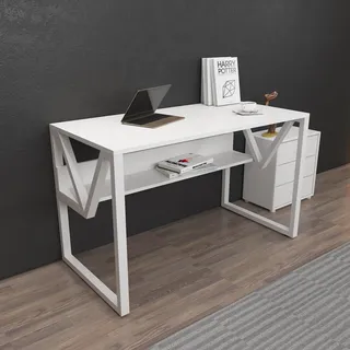 Modern Study Desk, White, 120 x 72.8 x 60 cm | 100% Melamine Coated Particle Board, 18 mm Thickness | Stylish & Functional for Home Office