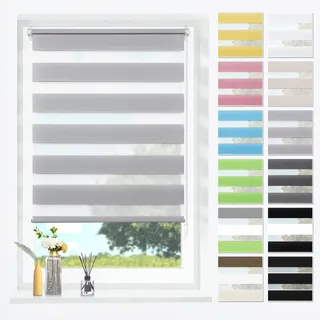 SBARTAR Doppelrollo Klemmfix ohne Bohren & mit Bohren Grau B45 x H150 cm (Stoffbreite 45 cm), Duo Rollo lichtdurchlässig Fensterrollo für innen verdunkelnd, ZeBrarollo für Fenster und Tür