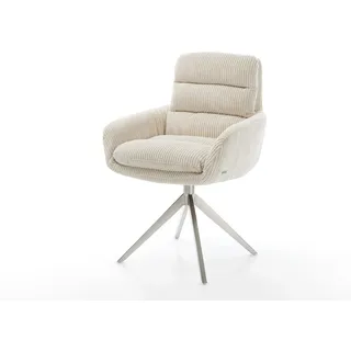 DELIFE Esszimmerstuhl Abelia-Flex mit Armlehnen Cord Beige Kreuzgestell breit Edelstahl - Beige