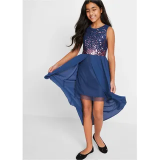Vokuhila-Kleid BONPRIX, Mädchen, Gr. 158, N-Gr, blau (mitternachtsblau), Obermaterial: 100% Polyester. Besatz: 100% Polyester. Futter: 100% Polyester, festlich, regular fit, Kleider Vokuhila-Kleid, festliches Kleid, aus Polyester, regular fit