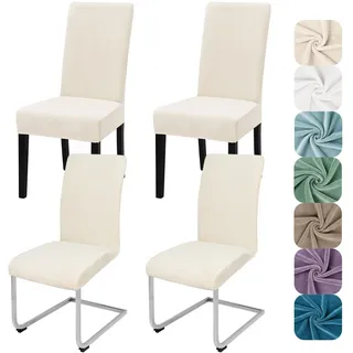 Alishomtll Stretch Samt Stuhlhussen 4er Set Stuhlbezug Schwingstuhl Beige | Elastische Stuhlhussen Schwingstuhl Stuhlbezug Universal hussen für stühle Waschbare Esszimmerstühle Bezug Küche Hochzeit
