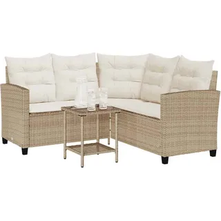 vidaXL Gartensofa in L-Form mit Tisch und Kissen Beige Poly Rattan - Beige