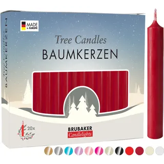 BRUBAKER Baumkerzen Wachs - Weihnachtskerzen für Weihnachtspyramiden und Schwibbögen - Pyramidenkerzen Christbaumkerzen, 20 Stück, Dunkelrot - Rot, bordeaux