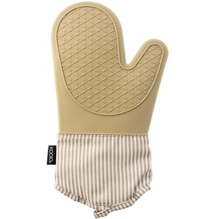 Doppelter Ofenhandschuh mit Silikon, hitzebeständig, gestreift, Beige, recycelte Baumwolle, 10 Stück