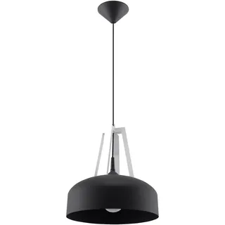 SOLLUX lighting Pendelleuchte deDecke Casco Modernes minimalistisches Design für Wohnzimmer Schlafzimmer Werke mit austauschbarem Leuchtmittel E27 1x60W Stahl schwarz und weiß Holz 30x30x85cm - Schwarz