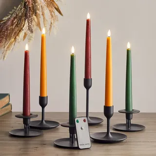Lights4fun 6er Set bunte TruGlow® LED Stabkerzen mit Fernbedienung und Timer Echtwachs 22cm batteriebetrieben