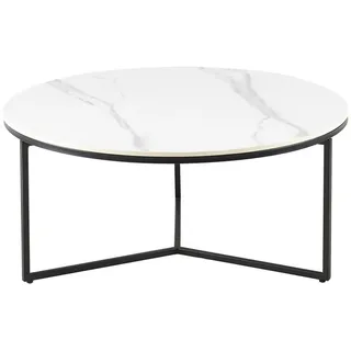 Livetastic Couchtisch , Schwarz, Weiß , Metall, Keramik , rund , Flachrohr , 80x37x80 cm , Wohnzimmer, Wohnzimmertische, Couchtische, Couchtische rund