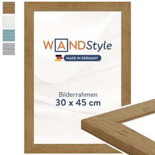 WANDStyle Bilderrahmen 30x45 Eiche, rustikaler Bilderrahmen Holz 30x45 cm | Hochwertiger Holzbilderrahmen, Posterrahmen zum Aufhängen, Rahmen 45x30 cm, Fotorahmen H750 - Made in Germany