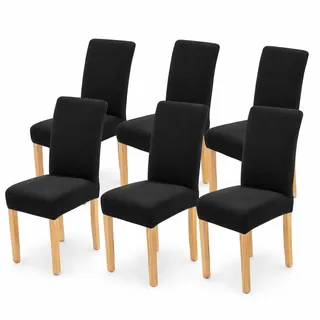 AngLink Stuhlhussen 6er Set Schwarz, Stretch Stuhlbezug Waschbar, Elastische Hussen für Esszimmerstühle Hochlehner, Rutschfester Schonbezug für Küche Esszimmer Hotel Event