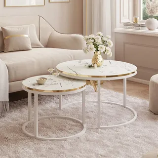 Runder Couchtisch SOLEIL MARMUR 2in1 Weiß / Carrara Marmor