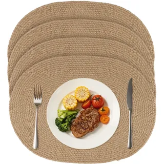 HONYUET 4 Stück Platzset Oval, 40 x 30 cm Tischsets Oval aus Jute in Braun, Boho Style Tischuntersetzer, für Tisch Deko und Esstisch