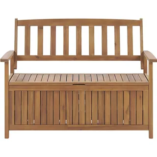 BELIANI Gartenbank Hellbraun Akazienholz 120 cm mit Armlehnen Stauraum Modern Rustikal Garten Terrasse Wintergarten Ausstattung Sitzmöbel Outdoor - Braun