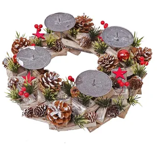 MCW Adventskranz Holz Ohne Kerzen Grau, Multicolor , Holz , 12 cm , Dekoration, Weihnachtsdekoration, Adventskränze