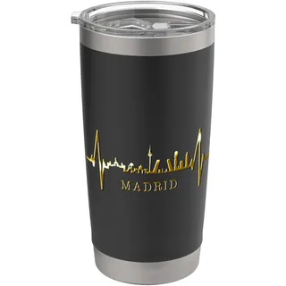Madrid Skyline Herzschlag Spanien Silhouette I Love Madrid Doppelwandiger Edelstahl-Thermobecher